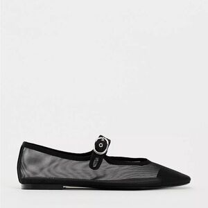 Zara Black Mesh Flats with Strap NWT